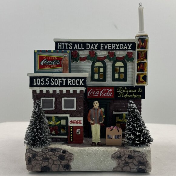 Coca-Cola Other - Vtg Coca-Cola Town Square Illuminated Holiday Village Building Radio Station